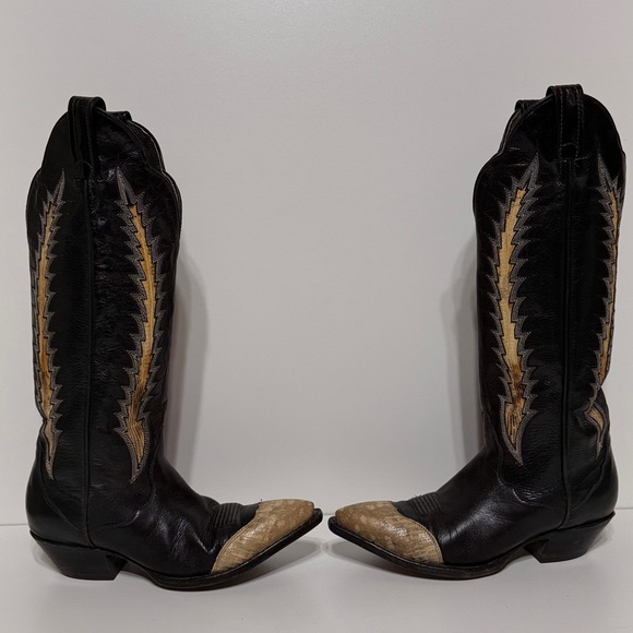 Tony Lama Vintage Black Leather Snake Cowboy Boots - Picture 6 of 17